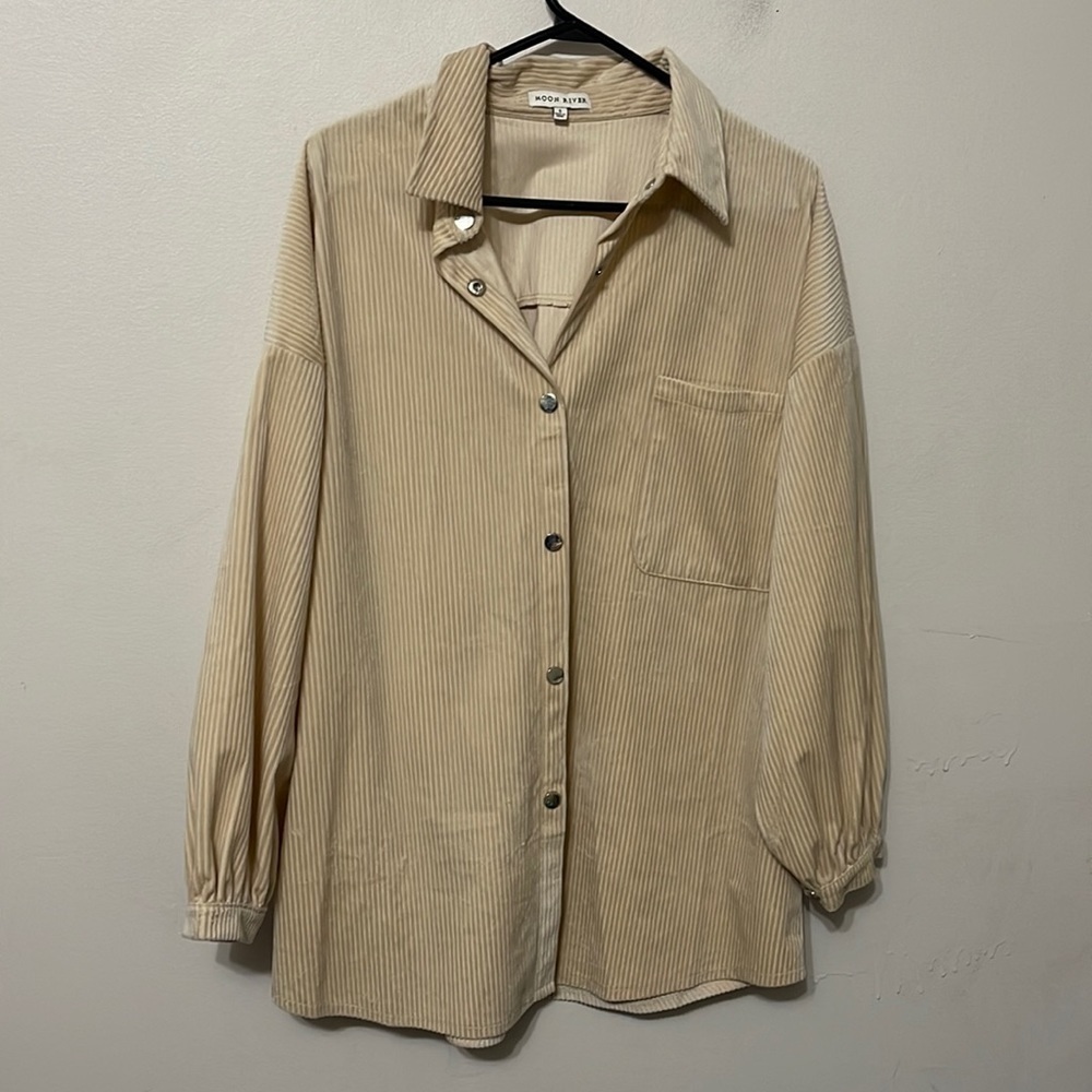 Moon River Beige Corduroy Oversized Shacket Size Small - Picture 2 of 4